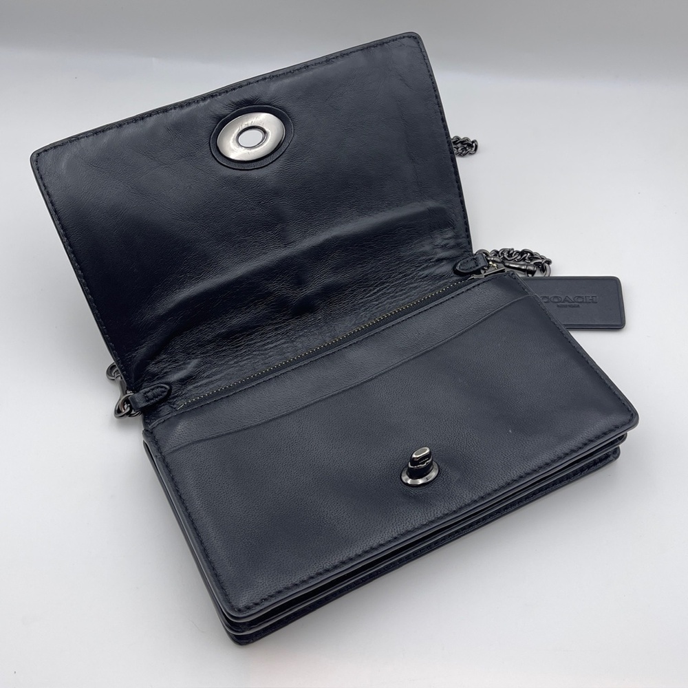 Coach foldover chain Clutch leather colorblock quilting rivets crossbody bag - Picture 5 of 15